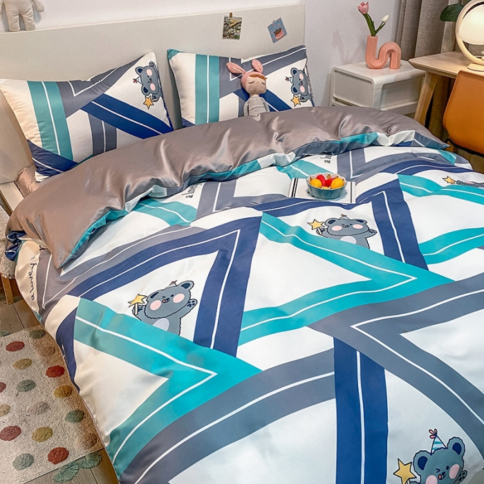 91家纺网 家纺一手货源 找家纺 琪格格纺织 2022新款水洗真丝印花四件套 魔法熊