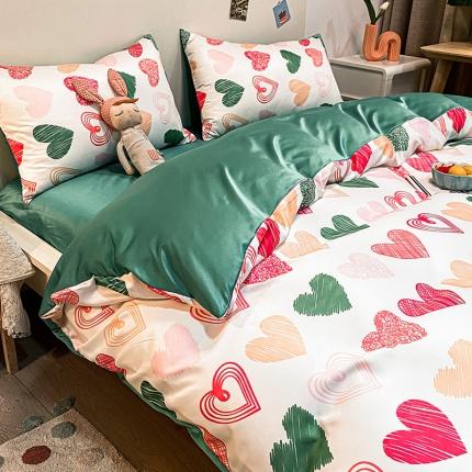 琪格格纺织 2022新款水洗真丝印花四件套 手绘爱心