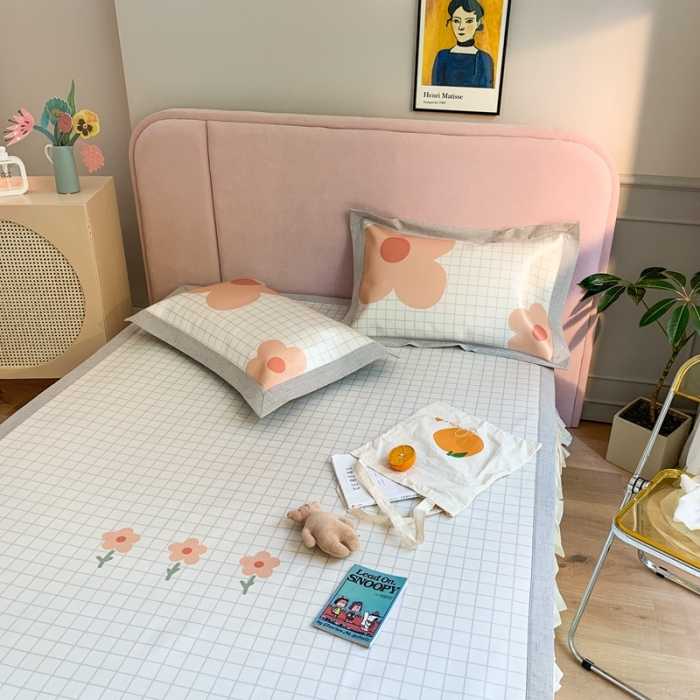 91家纺网 家纺一手货源 找家纺 时年家纺 2021新款卡通水洗冰露丝养生凉席 春日