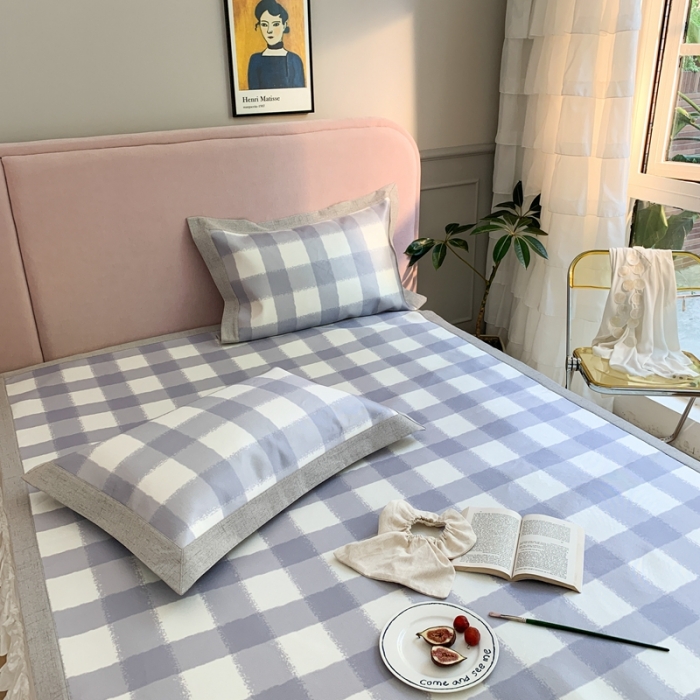 91家纺网 家纺一手货源 找家纺 时年家纺 2021新款卡通水洗冰露丝养生凉席 海蓝格