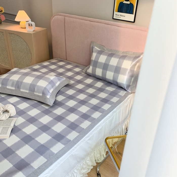 91家纺网 家纺一手货源 找家纺 时年家纺 2021新款卡通水洗冰露丝养生凉席 海蓝格