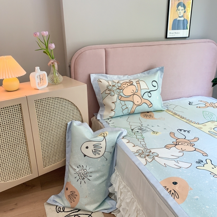 91家纺网 家纺一手货源 找家纺 时年家纺 2021新款卡通水洗冰露丝养生凉席 卡通乐园