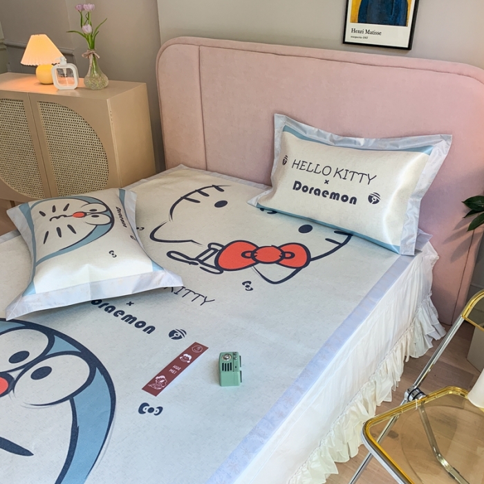 91家纺网 家纺一手货源 找家纺 时年家纺 2021新款卡通水洗冰露丝养生凉席 快乐伙伴