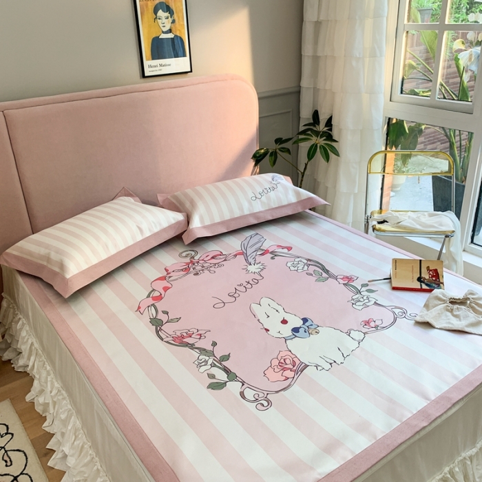 91家纺网 家纺一手货源 找家纺 时年家纺 2021新款卡通水洗冰露丝养生凉席 洛丽塔