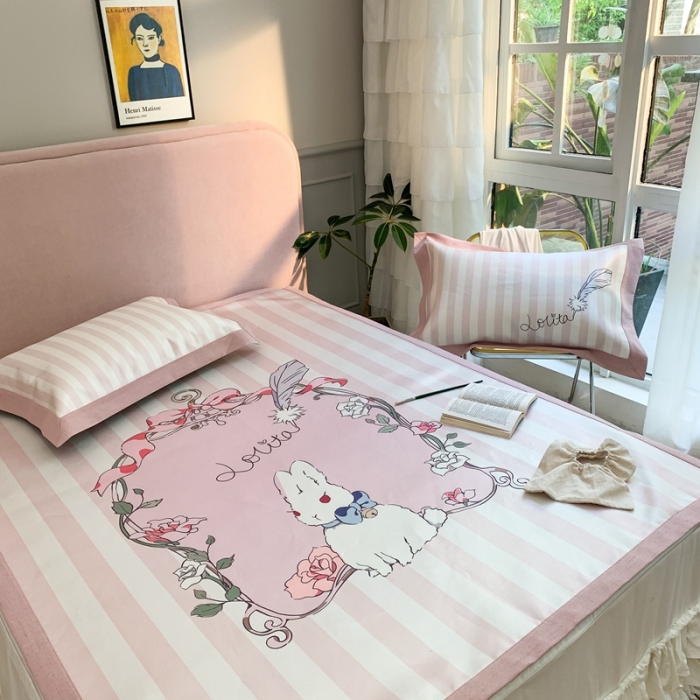 91家纺网 家纺一手货源 找家纺 时年家纺 2021新款卡通水洗冰露丝养生凉席 洛丽塔