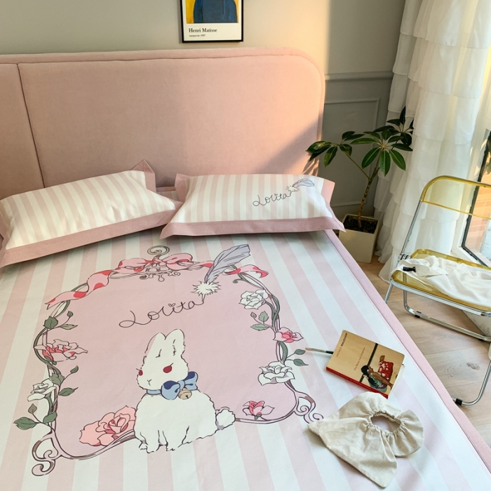 91家纺网 家纺一手货源 找家纺 时年家纺 2021新款卡通水洗冰露丝养生凉席 洛丽塔