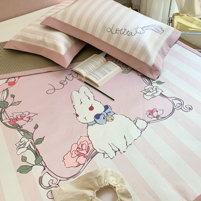 91家纺网 家纺一手货源 找家纺 时年家纺 2021新款卡通水洗冰露丝养生凉席 洛丽塔