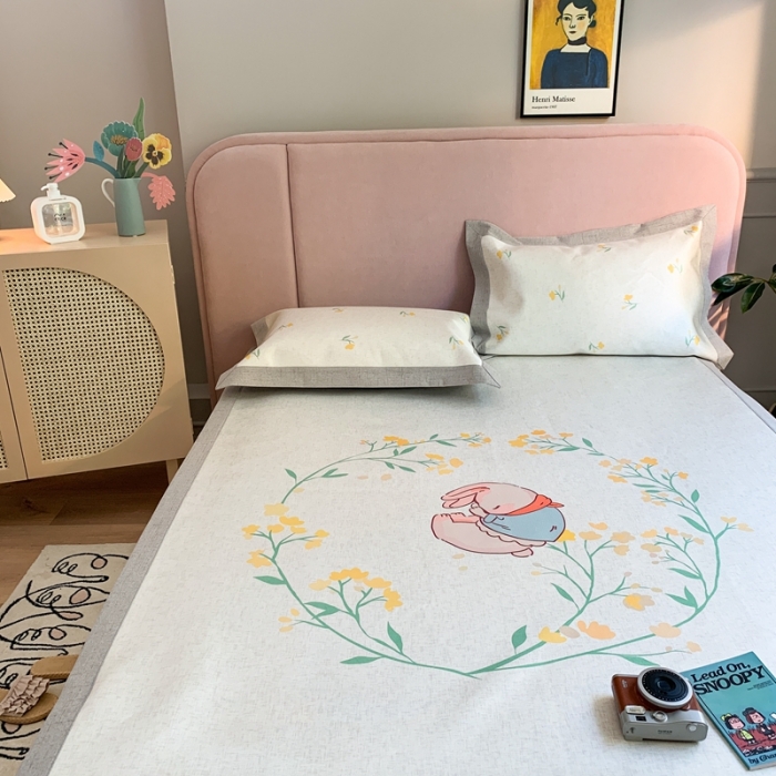 91家纺网 家纺一手货源 找家纺 时年家纺 2021新款卡通水洗冰露丝养生凉席 萌芽