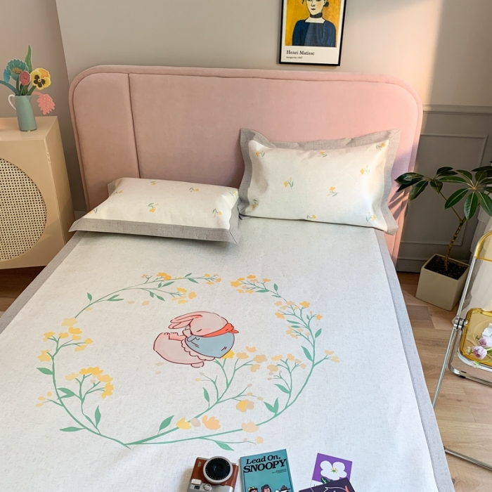 91家纺网 家纺一手货源 找家纺 时年家纺 2021新款卡通水洗冰露丝养生凉席 萌芽