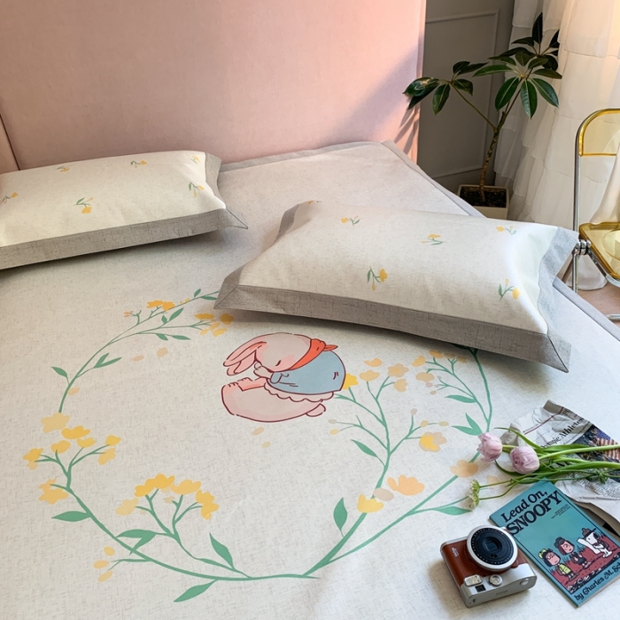 91家纺网 家纺一手货源 找家纺 时年家纺 2021新款卡通水洗冰露丝养生凉席 萌芽