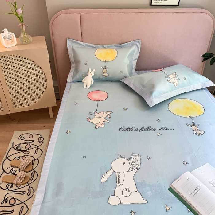 91家纺网 家纺一手货源 找家纺 时年家纺 2021新款卡通水洗冰露丝养生凉席 梦中兔