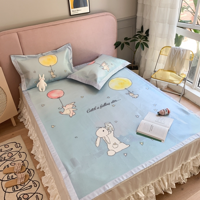 91家纺网 家纺一手货源 找家纺 时年家纺 2021新款卡通水洗冰露丝养生凉席 梦中兔