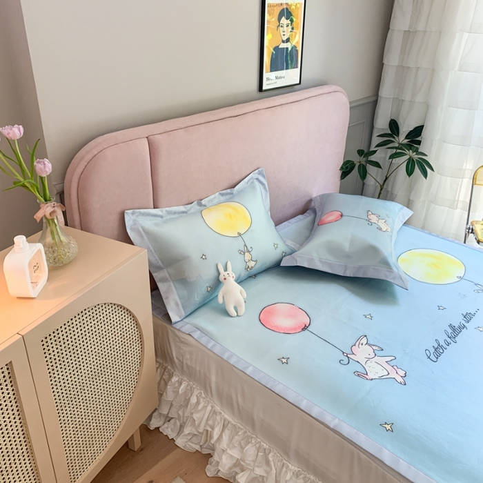 91家纺网 家纺一手货源 找家纺 时年家纺 2021新款卡通水洗冰露丝养生凉席 梦中兔