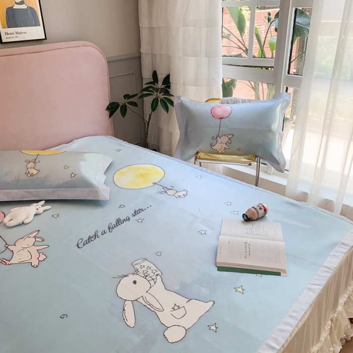 91家纺网 家纺一手货源 找家纺 时年家纺 2021新款卡通水洗冰露丝养生凉席 梦中兔