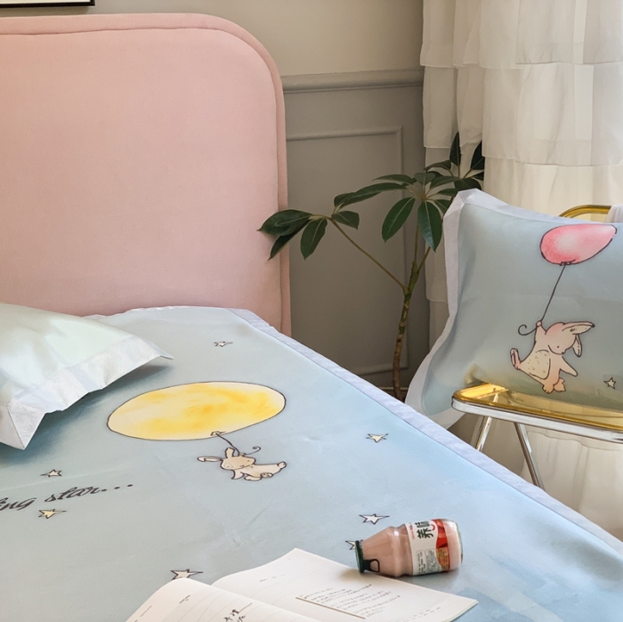 91家纺网 家纺一手货源 找家纺 时年家纺 2021新款卡通水洗冰露丝养生凉席 梦中兔