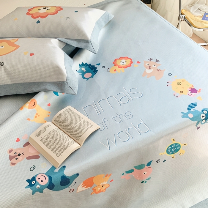 91家纺网 家纺一手货源 找家纺 时年家纺 2021新款卡通水洗冰露丝养生凉席 游嬉园