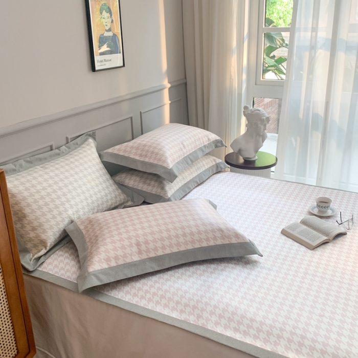 91家纺网 家纺一手货源 找家纺 （总）时年家纺 2021新款千鸟格和肌理纹水洗冰露丝养生凉席