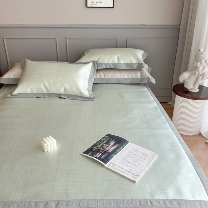 91家纺网 家纺一手货源 找家纺 时年家纺 2021新款千鸟格和肌理纹水洗冰露丝养生凉席 肌理纹-抹茶