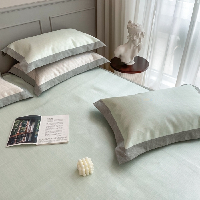 91家纺网 家纺一手货源 找家纺 时年家纺 2021新款千鸟格和肌理纹水洗冰露丝养生凉席 肌理纹-抹茶