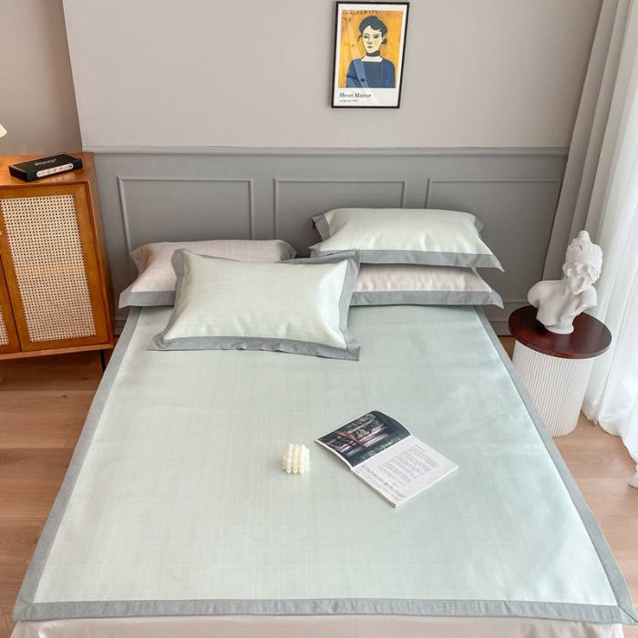 91家纺网 家纺一手货源 找家纺 时年家纺 2021新款千鸟格和肌理纹水洗冰露丝养生凉席 肌理纹-抹茶