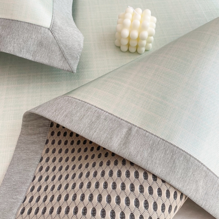 91家纺网 家纺一手货源 找家纺 时年家纺 2021新款千鸟格和肌理纹水洗冰露丝养生凉席 肌理纹-抹茶