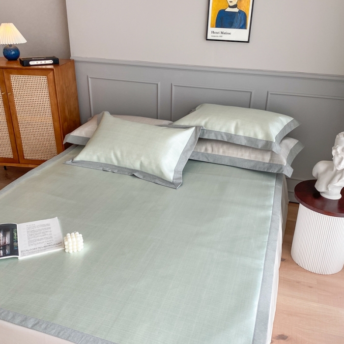 91家纺网 家纺一手货源 找家纺 时年家纺 2021新款千鸟格和肌理纹水洗冰露丝养生凉席 肌理纹-抹茶