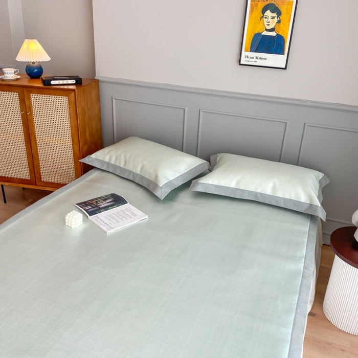 91家纺网 家纺一手货源 找家纺 时年家纺 2021新款千鸟格和肌理纹水洗冰露丝养生凉席 肌理纹-抹茶