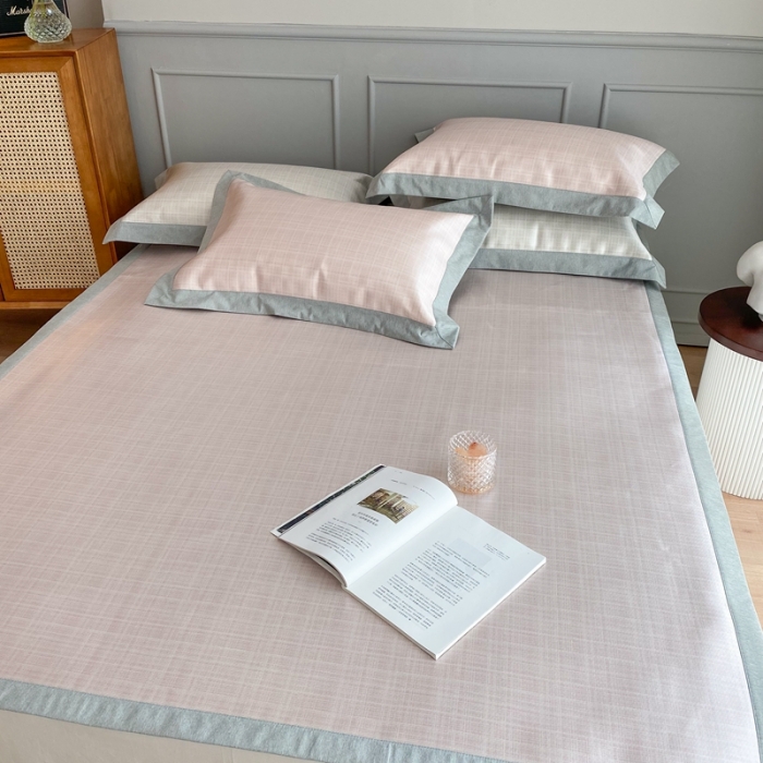 91家纺网 家纺一手货源 找家纺 时年家纺 2021新款千鸟格和肌理纹水洗冰露丝养生凉席 肌理纹-樱花