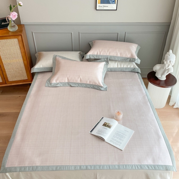 91家纺网 家纺一手货源 找家纺 时年家纺 2021新款千鸟格和肌理纹水洗冰露丝养生凉席 肌理纹-樱花