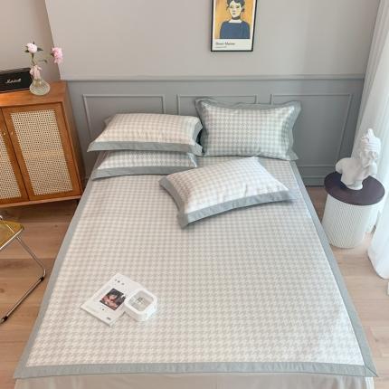 时年家纺 2021新款千鸟格和肌理纹水洗冰露丝养生凉席 千鸟格-奶咖