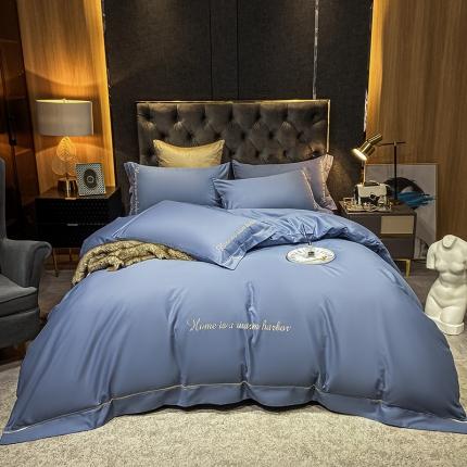91家纺网 家纺一手货源 找家纺 拼社40s贡缎长绒棉全棉四件套轻奢纯棉碧海蓝