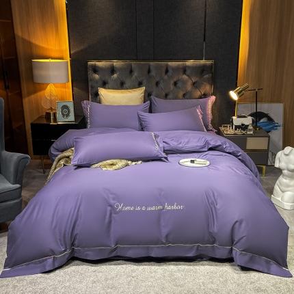 91家纺网 家纺一手货源 找家纺 拼社40s贡缎长绒棉全棉四件套轻奢纯棉典雅紫