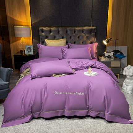 91家纺网 家纺一手货源 找家纺 拼社40s贡缎长绒棉全棉四件套轻奢纯棉贵族紫