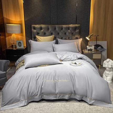 91家纺网 家纺一手货源 找家纺 拼社40s贡缎长绒棉全棉四件套轻奢纯棉星河银