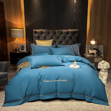 91家纺网 家纺一手货源 找家纺 拼社40s贡缎长绒棉全棉四件套轻奢纯棉星空蓝