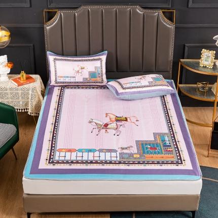 91家纺网 家纺一手货源 找家纺 凌鼎 2025新款数码印花凉席冰丝席三件套 骑士精神粉