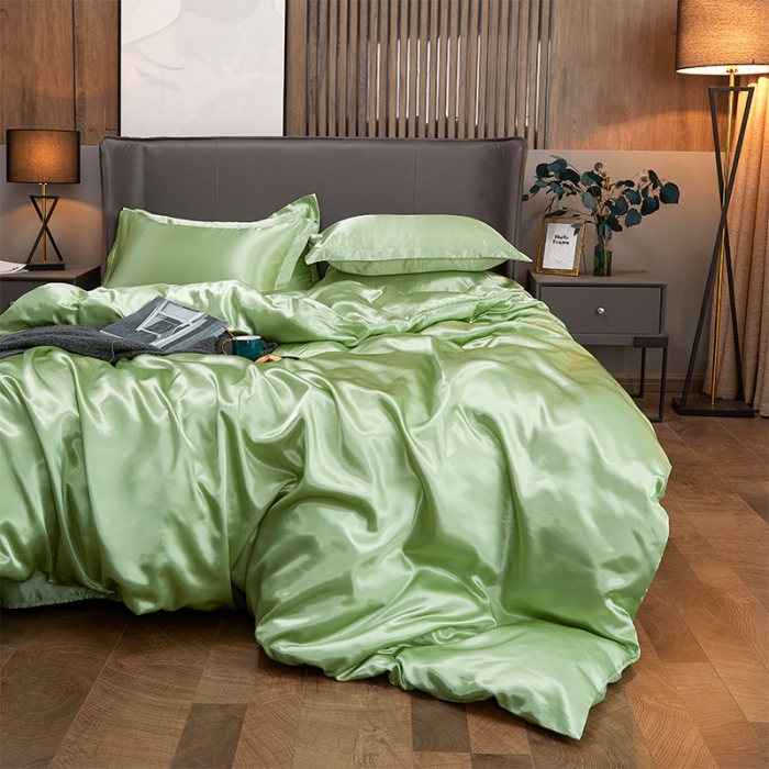 91家纺网 家纺一手货源 找家纺 梦尚舒2025新款水洗冰丝四件套床单款 琥珀绿