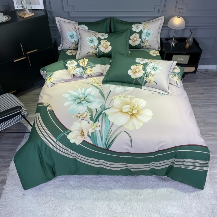 91家纺网 家纺一手货源 找家纺 金爱家 2021新款全棉活性花卉系列四件套 念奴娇