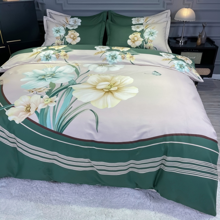 91家纺网 家纺一手货源 找家纺 金爱家 2021新款全棉活性花卉系列四件套 念奴娇