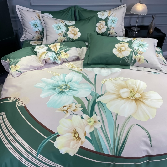 91家纺网 家纺一手货源 找家纺 金爱家 2021新款全棉活性花卉系列四件套 念奴娇