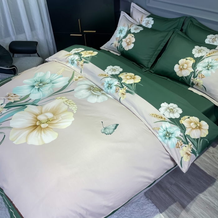 91家纺网 家纺一手货源 找家纺 金爱家 2021新款全棉活性花卉系列四件套 念奴娇