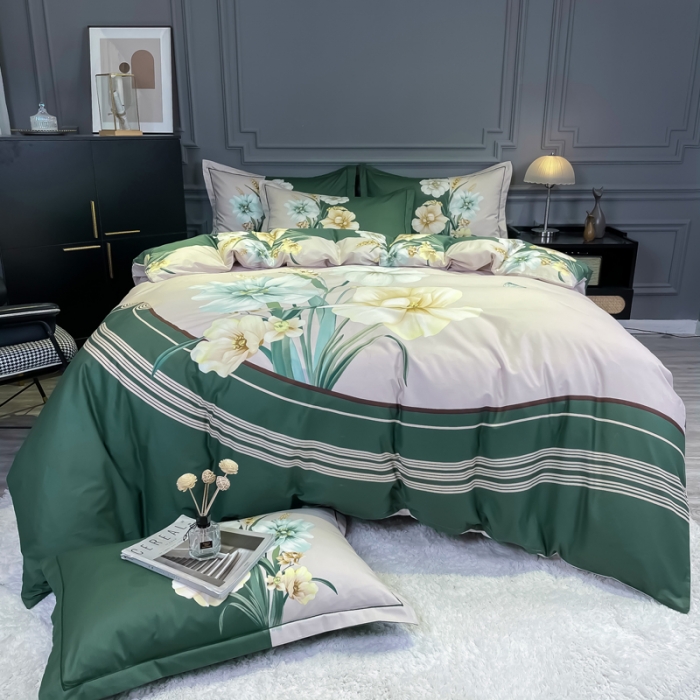 91家纺网 家纺一手货源 找家纺 金爱家 2021新款全棉活性花卉系列四件套 念奴娇