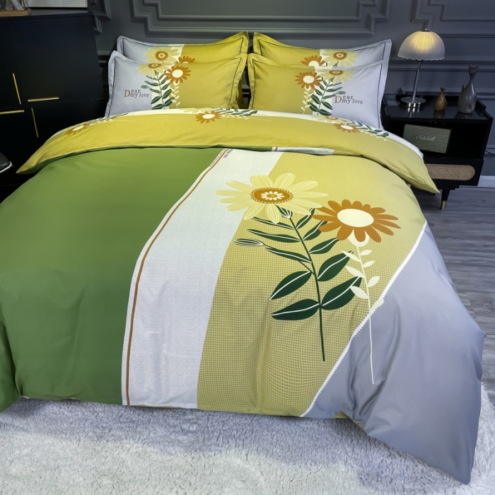 91家纺网 家纺一手货源 找家纺 金爱家 2021新款全棉活性花卉系列四件套 暖阳