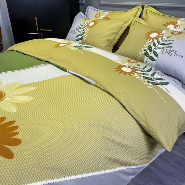 91家纺网 家纺一手货源 找家纺 金爱家 2021新款全棉活性花卉系列四件套 暖阳