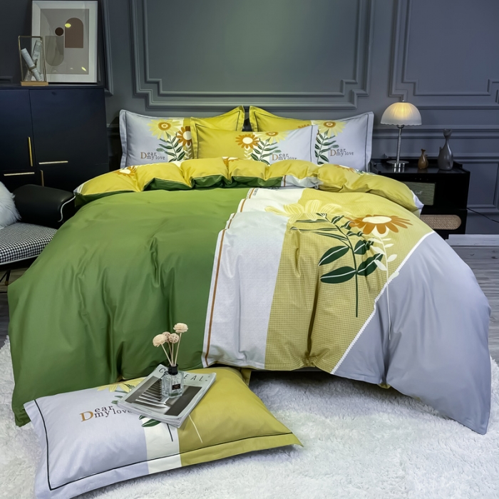 91家纺网 家纺一手货源 找家纺 金爱家 2021新款全棉活性花卉系列四件套 暖阳