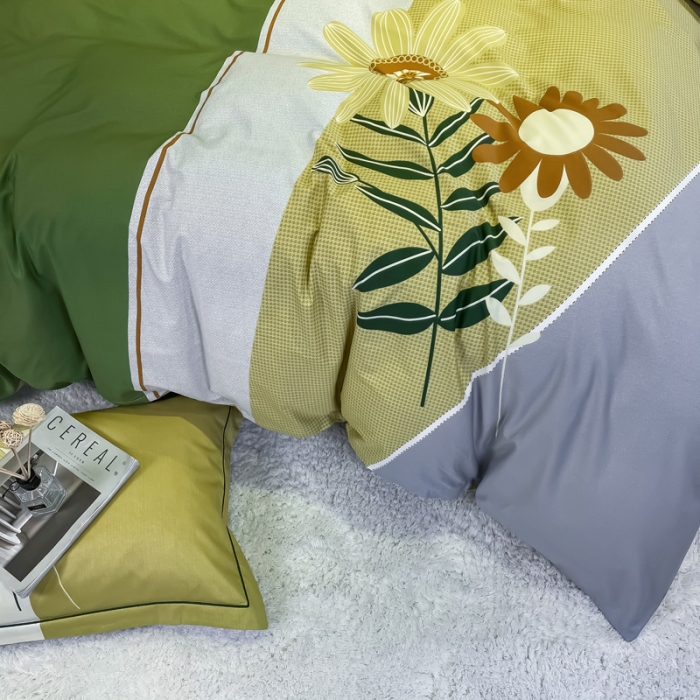 91家纺网 家纺一手货源 找家纺 金爱家 2021新款全棉活性花卉系列四件套 暖阳