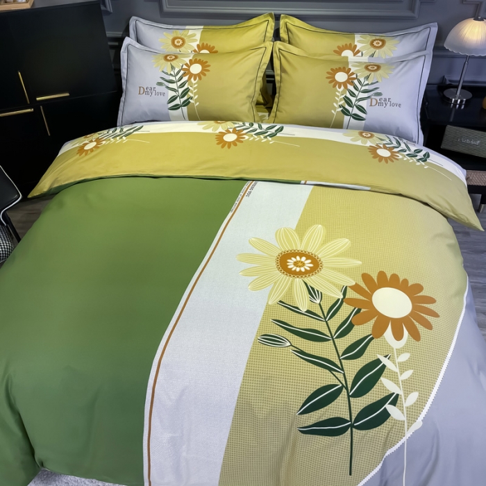 91家纺网 家纺一手货源 找家纺 金爱家 2021新款全棉活性花卉系列四件套 暖阳