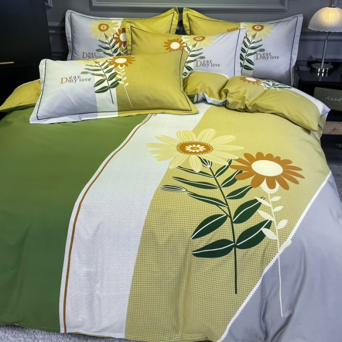 91家纺网 家纺一手货源 找家纺 金爱家 2021新款全棉活性花卉系列四件套 暖阳