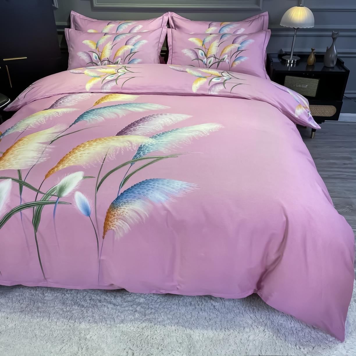 91家纺网 家纺一手货源 找家纺 金爱家 2021新款全棉活性花卉系列四件套 穗禾粉