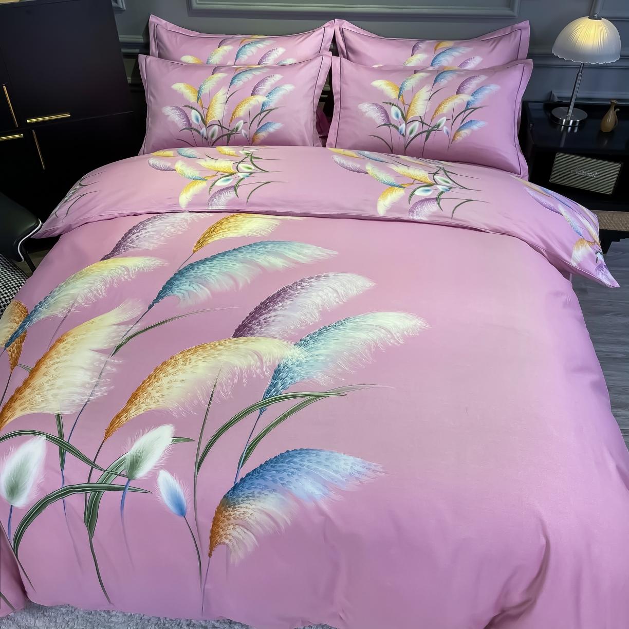 91家纺网 家纺一手货源 找家纺 金爱家 2021新款全棉活性花卉系列四件套 穗禾粉